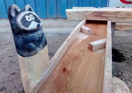 Waschbär and einer Wasserspielanlage